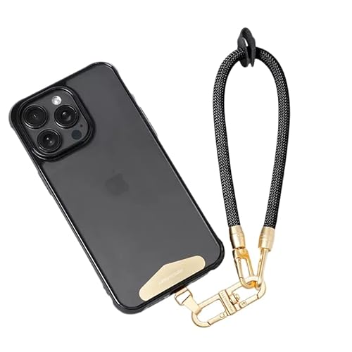Mehrzweck-Handy-Handgelenkschlaufe für iPhone 16, 15 Pro Max, 14 Plus und andere Smartphones, Premium-Seil, Anti-Verlust-Schlüsselband (Schwarz – Gold) von Long Pond