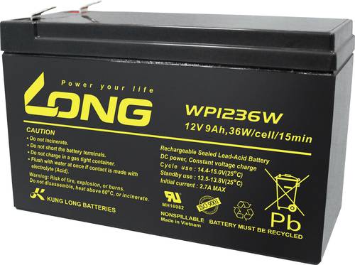 Long WP1236W WP1236W Bleiakku 12V 9Ah Blei-Vlies (AGM) (B x H x T) 151 x 102 x 65mm Flachstecker 6.3 von Long