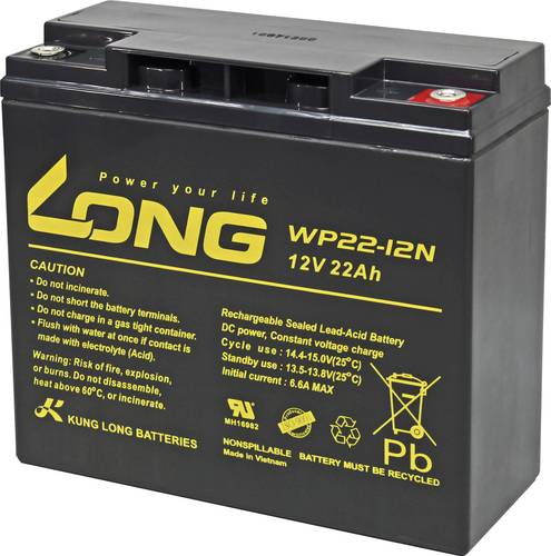 Long WP22-12N WP22-12N Bleiakku 12V 22Ah Blei-Vlies (AGM) (B x H x T) 181 x 167 x 76mm M6-Schraubans von Long