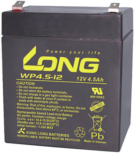 Long WP4.5-12 WP4.5-12 Bleiakku 12V 4.5Ah Blei-Vlies (AGM) (B x H x T) 90 x 107 x 70mm Flachstecker von Long