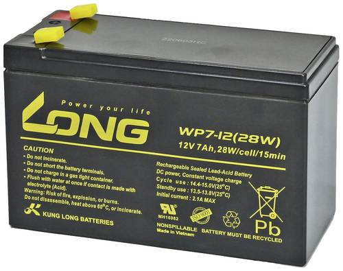 Long WP7-12(28W)-M/F1 WP7-12(28W)-M/F1 Bleiakku 12V 7Ah Blei-Vlies (AGM) (B x H x T) 151 x 102 x 65m von Long