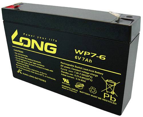 Long WP7-6 WP7-6 Bleiakku 6V 7Ah Blei-Vlies (AGM) (B x H x T) 151 x 100 x 34mm Flachstecker 4.8mm Ge von Long