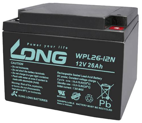 Long WPL26-12N-M WPL26-12N-M Bleiakku 12V 26Ah Blei-Vlies (AGM) (B x H x T) 166 x 125 x 175mm M5-Sch von Long