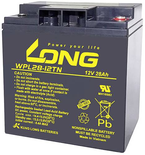Long WPL28-12TN WPL28-12TN Bleiakku 12V 28Ah Blei-Vlies (AGM) (B x H x T) 166 x 176 x 126mm M5-Schra von Long