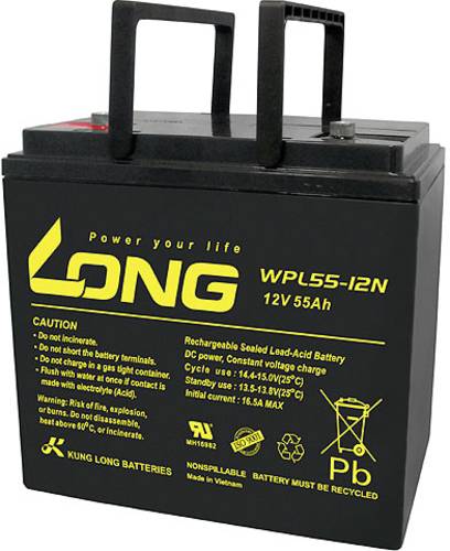 Long WPL55-12 WPL55-12 Bleiakku 12V 55Ah Blei-Vlies (AGM) (B x H x T) 226 x 214 x 135mm M6-Schrauban von Long