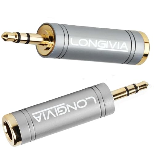 Longivia® 2 Stück Adapter Klinke 3.5 mm auf 6.35mm Reines Kupfer mit Vergoldete Kontakte - Klinkenadapter 3 5 auf 6 3 Stereo - Klinkenstecker Adapter Audio Mini Klinke auf Klinke von Longivia