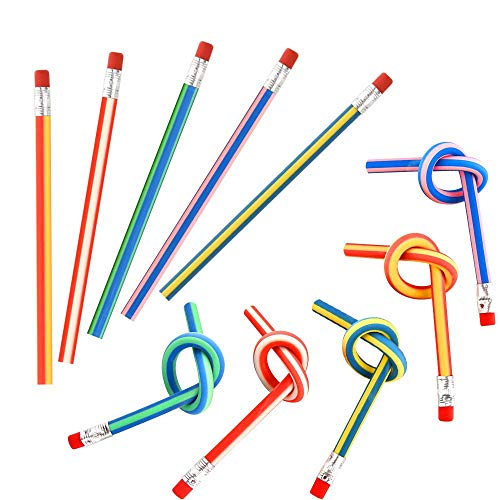 Longsing Flexible Stifte Biegebleistift 50 Stück Farbstreifen mit Radiergummi Spaß und Praktische Magische Bleistifte für Kindergeschenk von Longsing