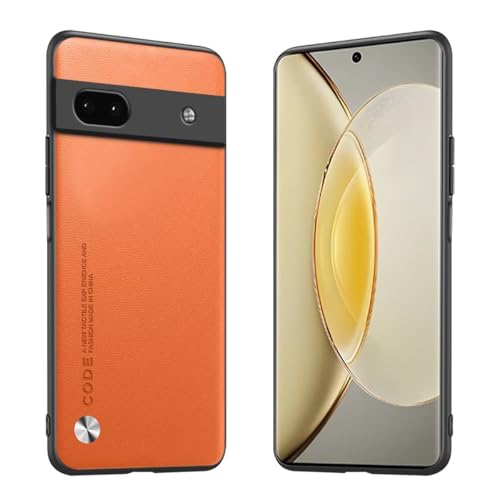 Longstong Handyhülle Passend für Google Pixel 6A (6.1"), Code-Serie Metall-Leder Hülle Schutzhülle - Orange von Longstong