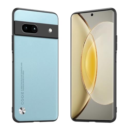 Longstong Handyhülle Passend für Google Pixel 7A (6.1"), CODE-Serie Metall-Leder Hülle Schutzhülle - Hellblau von Longstong