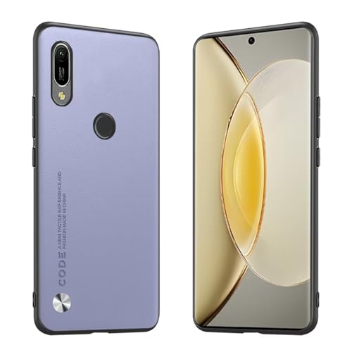 Longstong Handyhülle Passend für Huawei Y6 2019 / Y6 Pro 2019 / Honor 8A / Y6S 2019 (6.09"), Code-Serie Metall-Leder Hülle Schutzhülle - Helles Lila von Longstong