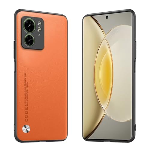 Longstong Handyhülle Passend für Motorola Moto Edge 40 (6.55"), Code-Serie Metall-Leder Hülle Schutzhülle - Orange von Longstong