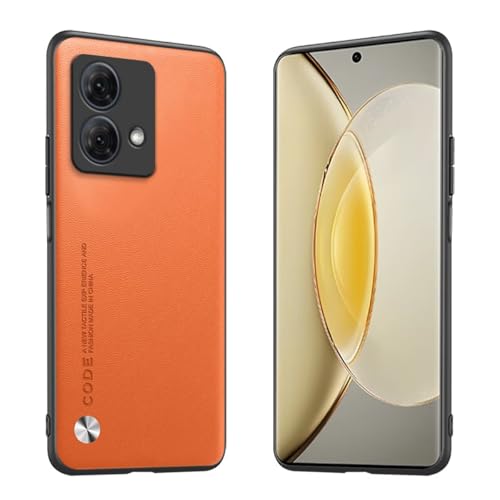 Longstong Handyhülle Passend für Motorola Moto Edge 40 Neo (6.55"), Code-Serie Metall-Leder Hülle Schutzhülle - Orange von Longstong