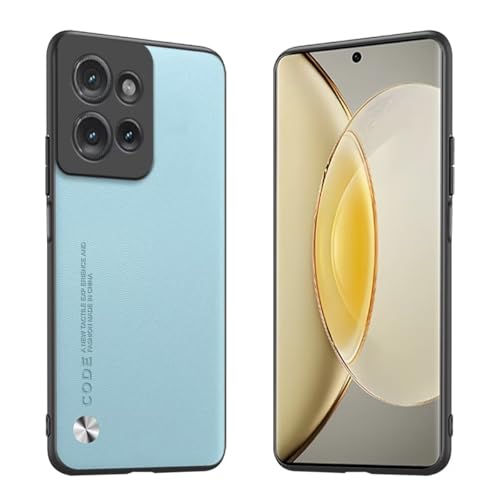 Longstong Handyhülle Passend für Motorola Moto Edge 50 (6.67"), Code-Serie Metall-Leder Hülle Schutzhülle - Hellblau von Longstong