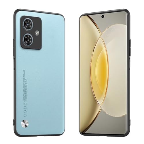 Longstong Handyhülle Passend für Motorola Moto G54 (6.5"), Code-Serie Metall-Leder Hülle Schutzhülle - Hellblau von Longstong