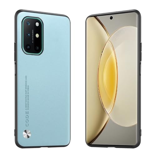 Longstong Handyhülle Passend für OnePlus 8T / OnePlus 9R (6.55"), Code-Serie Metall-Leder Hülle Schutzhülle - Hellblau von Longstong