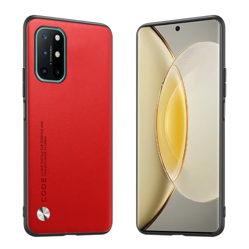 Longstong Handyhülle Passend für OnePlus 8T / OnePlus 9R (6.55"), Code-Serie Metall-Leder Hülle Schutzhülle - Rot von Longstong