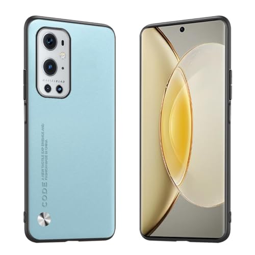 Longstong Handyhülle Passend für OnePlus 9 Pro (6.7"), Code-Serie Metall-Leder Hülle Schutzhülle - Hellblau von Longstong