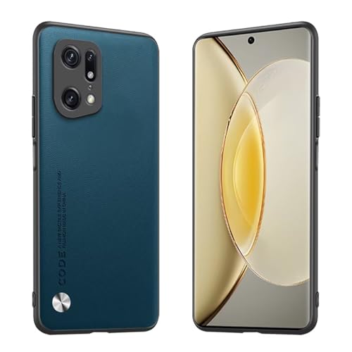 Longstong Handyhülle Passend für Oppo Find X5 Pro (6.7"), Code-Serie Metall-Leder Hülle Schutzhülle - Saphir von Longstong