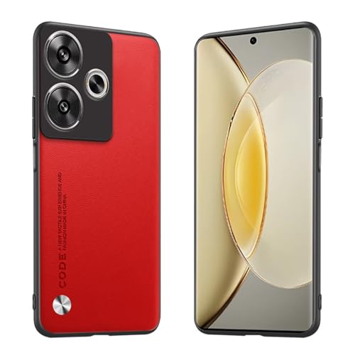 Longstong Handyhülle Passend für Poco F6 (6.67"), Code-Serie Metall-Leder Hülle Schutzhülle - Rot von Longstong