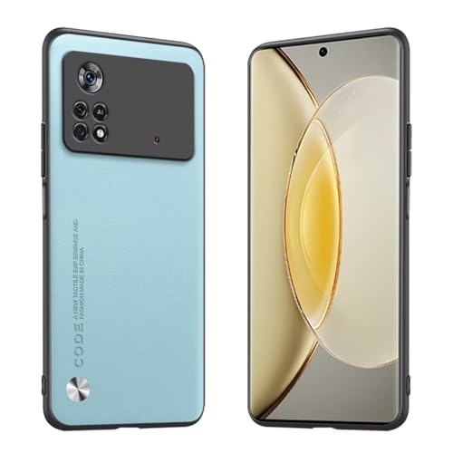 Longstong Handyhülle Passend für Poco X4 Pro 5G (6.67"), Code-Serie Metall-Leder Hülle Schutzhülle - Hellblau von Longstong