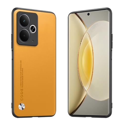 Longstong Handyhülle Passend für Realme 14 5G / Realme 14T 5G (6.67"), Code-Serie Metall-Leder Hülle Schutzhülle - Gelb von Longstong
