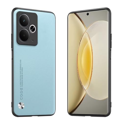 Longstong Handyhülle Passend für Realme 14 5G / Realme 14T 5G (6.67"), Code-Serie Metall-Leder Hülle Schutzhülle - Hellblau von Longstong