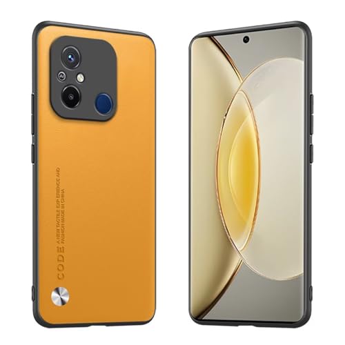 Longstong Handyhülle Passend für Redmi 12C / Redmi 11A (6.71"), Code-Serie Metall-Leder Hülle Schutzhülle - Gelb von Longstong