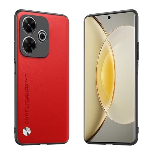 Longstong Handyhülle Passend für Redmi 13 (4G) / Poco M6 (4G) / Redmi 13 5G / Poco M6 Plus 5G (6.79"), Code-Serie Metall-Leder Hülle Schutzhülle - Rot von Longstong