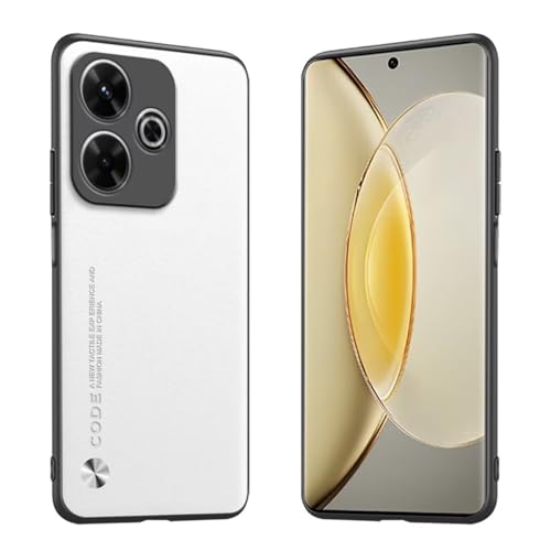 Longstong Handyhülle Passend für Redmi 13 (4G) / Poco M6 (4G) / Redmi 13 5G / Poco M6 Plus 5G (6.79"), Code-Serie Metall-Leder Hülle Schutzhülle - Weiß von Longstong