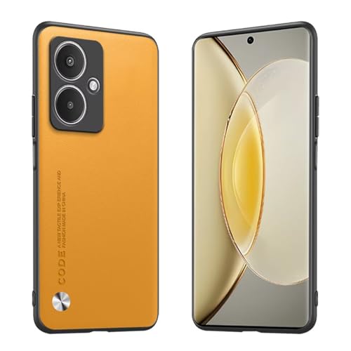 Longstong Handyhülle Passend für Redmi 13C 5G / Redmi 13R 5G (6.74"), Code-Serie Metall-Leder Hülle Schutzhülle - Gelb von Longstong