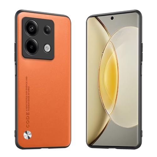Longstong Handyhülle Passend für Redmi Note 13 5G (6.67"), Code-Serie Metall-Leder Hülle Schutzhülle - Orange von Longstong
