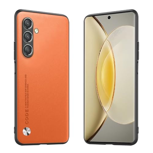 Longstong Handyhülle Passend für Samsung Galaxy A35 5G (6.5"), Code-Serie Metall-Leder Hülle Schutzhülle - Orange von Longstong