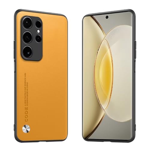 Longstong Handyhülle Passend für Samsung Galaxy S25 Ultra (6.8"), Code-Serie Metall-Leder Hülle Schutzhülle - Gelb von Longstong