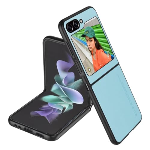 Longstong Handyhülle Passend für Samsung Galaxy Z Flip5 / Samsung Galaxy Flip 5 2023 (6.7"), Code-Serie Metall-Leder Hülle Schutzhülle - Hellblau von Longstong