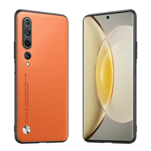 Longstong Handyhülle Passend für Xiaomi MI 10 5G (6.67"), Code-Serie Metall-Leder Hülle Schutzhülle - Orange von Longstong