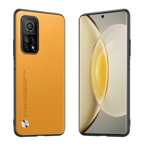 Longstong Handyhülle Passend für Xiaomi MI 10T 5G / Xiaomi MI 10T Pro 5G (6.67"), Code-Serie Metall-Leder Hülle Schutzhülle - Gelb von Longstong