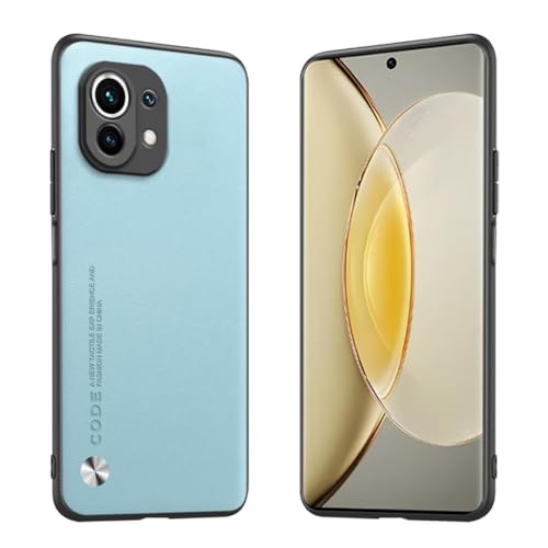 Longstong Handyhülle Passend für Xiaomi MI 11 Lite / 11 Lite 5G / 11 Lite 5G NE (6.55"), Code-Serie Metall-Leder Hülle Schutzhülle - Hellblau von Longstong