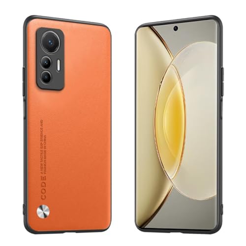 Longstong Handyhülle Passend für Xiaomi MI 12 Lite (6.55"), Code-Serie Metall-Leder Hülle Schutzhülle - Orange von Longstong