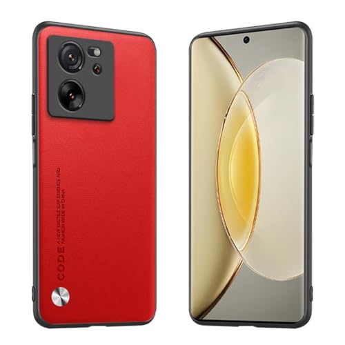 Longstong Handyhülle Passend für Xiaomi MI 13T / Xiaomi MI 13T Pro (6.67"), Code-Serie Metall-Leder Hülle Schutzhülle - Rot von Longstong