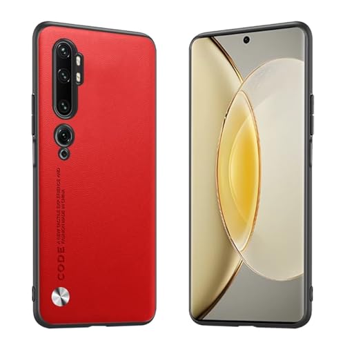 Longstong Handyhülle Passend für Xiaomi MI Note 10 / Xiaomi MI Note 10 Pro (6.47"), Code-Serie Metall-Leder Hülle Schutzhülle - Rot von Longstong