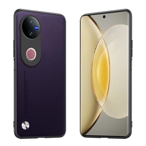 Longstong Handyhülle Passend für vivo V50 5G (6.77"), Code-Serie Metall-Leder Hülle Schutzhülle - Dunkelviolett von Longstong