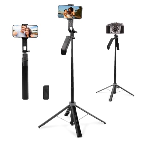 Longzhuo Selfie Stick stativ mit Bluetooth-Fernbedienung,Handy Selfie Stick 180cm Einziehbar,Trípode-Palo Selfie für Smartphone Kompatibel Allgemeinen Handys&Kameras&Actioncams,360° Panoramaaufnahme von Longzhuo