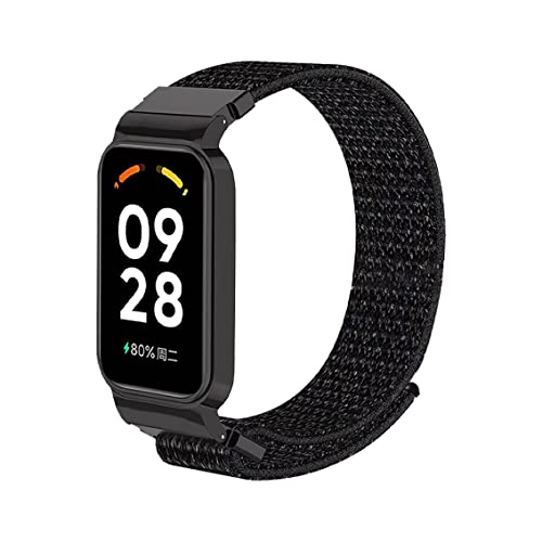 Lonkenn Nylon Armband Kompatibel mit Xiaomi Redmi Smart Band 2, Ersatzarmbänd, Geflochten Elastisch Dehnbarer Ersatz Sport Klett Armbänder, Verstellbare Uhrenarmbänder für Xiaomi Redmi Band 2-Schwarz von Lonkenn