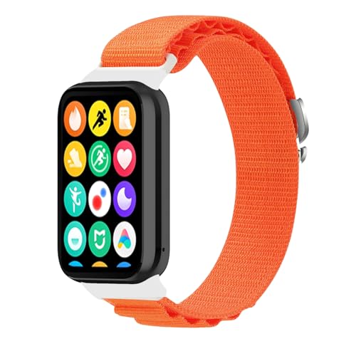Lonkenn Nylon Armband für Xiaomi Redmi Watch 5/Redmi Watch 4/Smart Band 9 Pro/Smart Band 8 Pro, Ersatzarmbänd, G-Haken Edelstahl Sport Armbänder, Verstellbare Uhrenarmbänder-Orange von Lonkenn