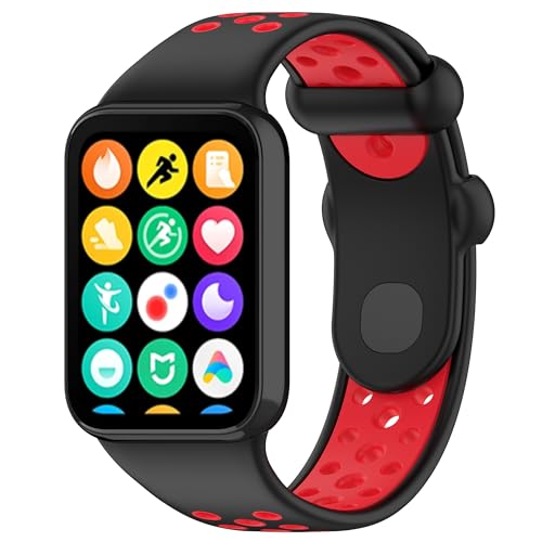 Lonkenn Silikon Armband für Xiaomi Redmi Watch 5/Smart Band 9 Pro/Smart Band 8 Pro Ersatzarmbänd, Verstellbares Uhrenarmband, Sport Ersatzarmbänder für Xiaomi Redmi Watch 4-Schwarz+Rot von Lonkenn