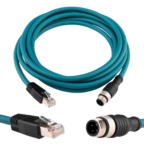 Lonlonty M12 4 Pin D Code Stecker auf RJ45 Cat 6 Ethernet Kabel 26AWG Abgeschirmt Hochflexibles Netzwerkkabel IP67 Wasserdicht, Factory Automation Fieldbus 3m von Lonlonty