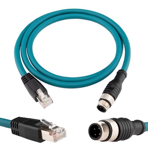 Lonlonty M12 4-poliger D-code Stecker auf RJ45 Cat6 Ethernet Kabel 26AWG Abgeschirmt Hochflexibles Netzwerkkabel IP67 Wasserdicht, Factory Automation Fieldbus 1m von Lonlonty