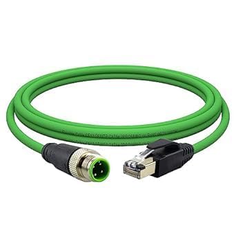 Lonlonty M12 4-poliger D-code Stecker auf RJ45 Ethernet Kabel, CAT5E 26AWG IP67 Wasserdicht SFTP Doppelt Geschirmt High Flex Netzwerkkabel für die Industrielle Automation AWG26 1m grün von Lonlonty