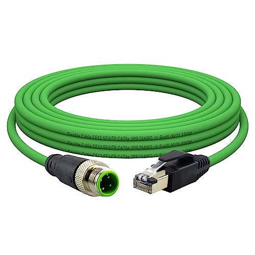 Lonlonty M12 4-pin D-code to RJ45 Male Network Cable CAT5E 26AWG IP67 Waterproof High Speed Lan Cable Green SFTP Double Shielded Cable Fieldbus for Industrial Automation 3m von Lonlonty