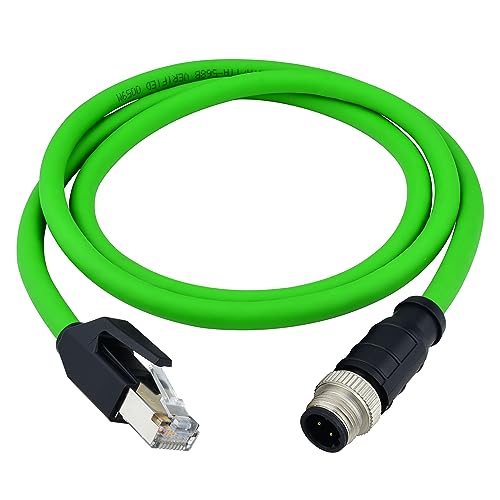 Lonlonty M12 4 Pin D Code Stecker auf RJ45 Cat5e Ethernet Kabel, 24AWG SFTP doppelt geschirmtes, hochflexibles Ethernet Kabel, IP67 wasserdicht, 1 m (M12 4-Pin D-Code, 1m) von Lonlonty